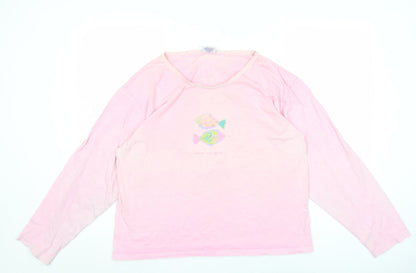 ICanToo Womens Pink Long Sleeve Cotton Beach Graphic T-Shirt L