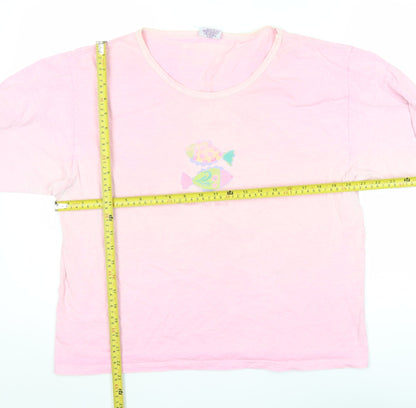ICanToo Womens Pink Long Sleeve Cotton Beach Graphic T-Shirt L