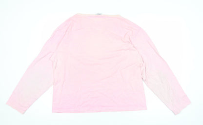 ICanToo Womens Pink Long Sleeve Cotton Beach Graphic T-Shirt L