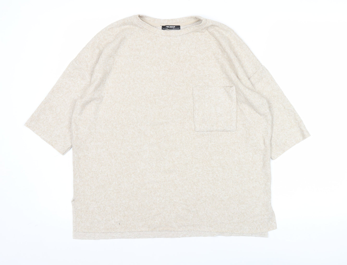 Zara Trafaluc Women Beige Pullover Jumper Size 8 Crew Neck 3/4 Sleeve