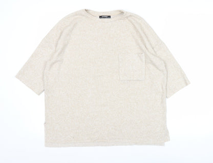 Zara Trafaluc Women Beige Pullover Jumper Size 8 Crew Neck 3/4 Sleeve
