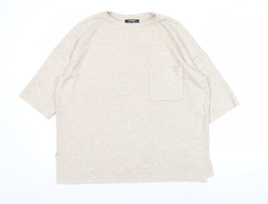Zara Trafaluc Women Beige Pullover Jumper Size 8 Crew Neck 3/4 Sleeve
