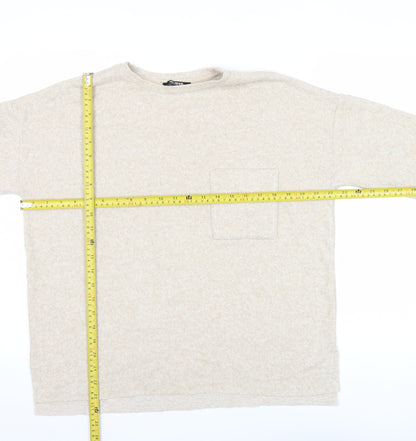 Zara Trafaluc Women Beige Pullover Jumper Size 8 Crew Neck 3/4 Sleeve