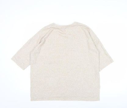 Zara Trafaluc Women Beige Pullover Jumper Size 8 Crew Neck 3/4 Sleeve
