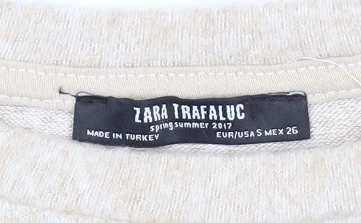 Zara Trafaluc Women Beige Pullover Jumper Size 8 Crew Neck 3/4 Sleeve