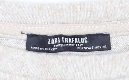 Zara Trafaluc Women Beige Pullover Jumper Size 8 Crew Neck 3/4 Sleeve