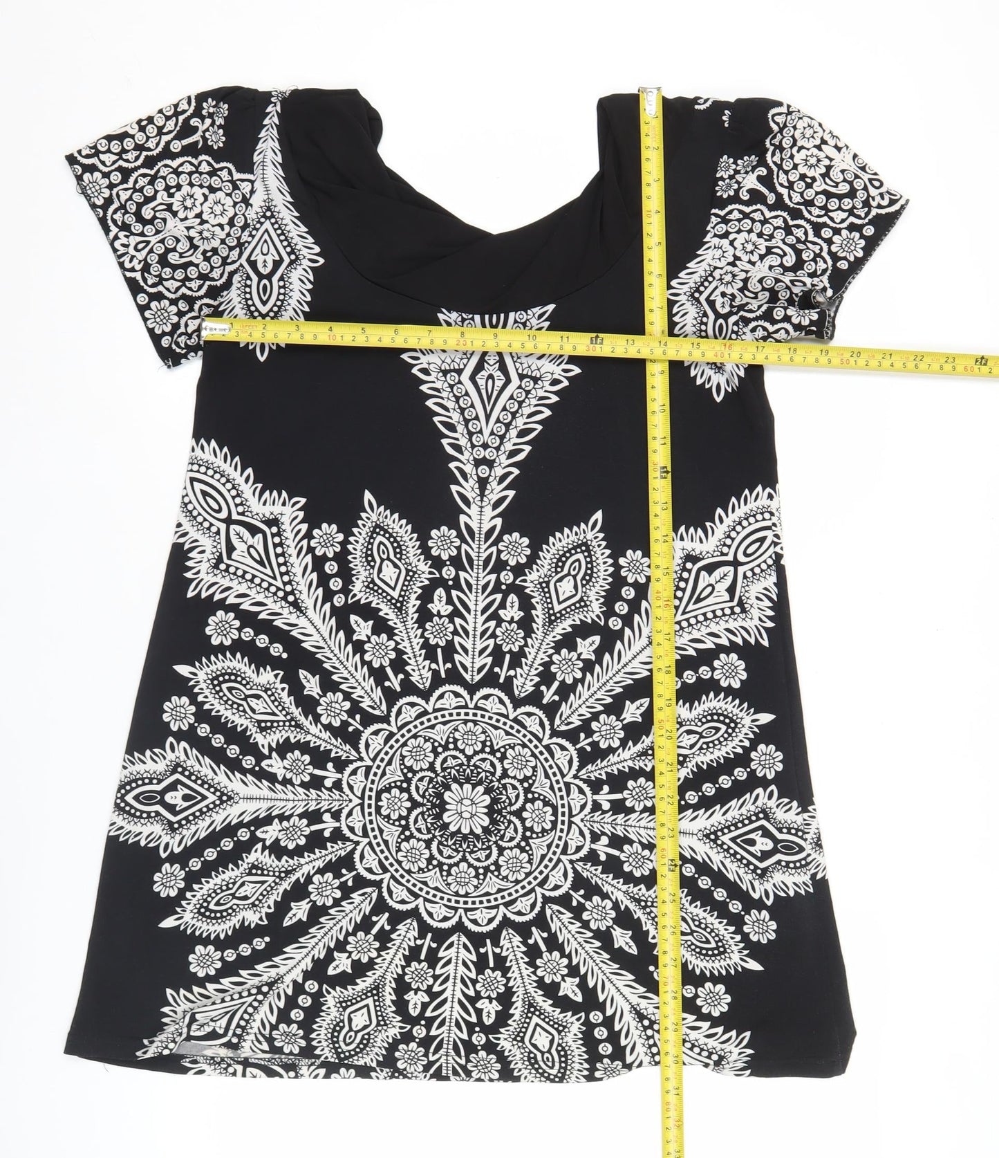 Culture Womens Black Paisley Tunic Blouse Size 10 Short Sleeve