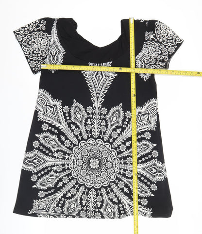 Culture Womens Black Paisley Tunic Blouse Size 10 Short Sleeve