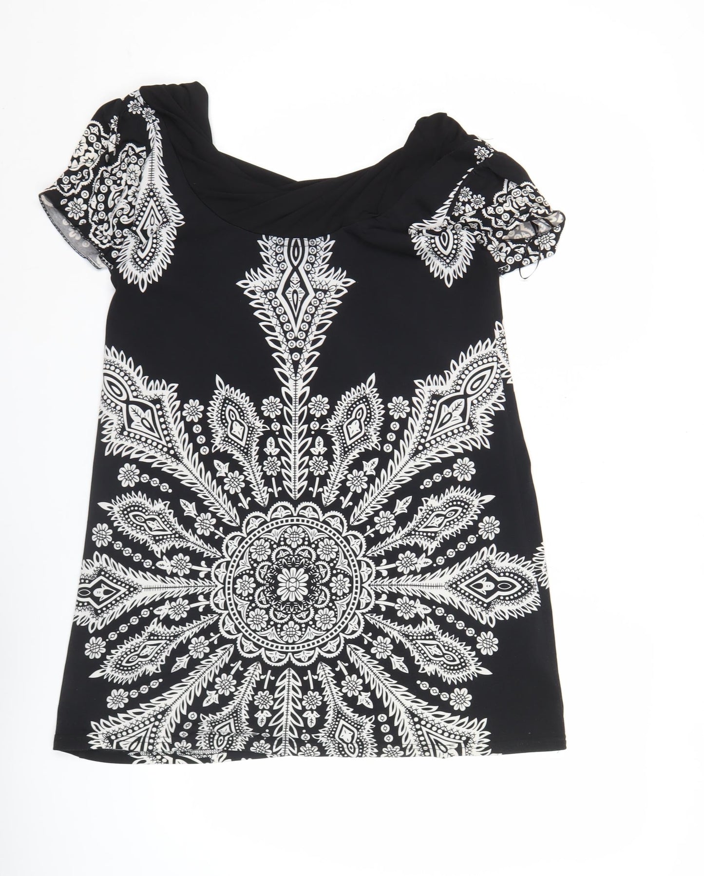 Culture Womens Black Paisley Tunic Blouse Size 10 Short Sleeve