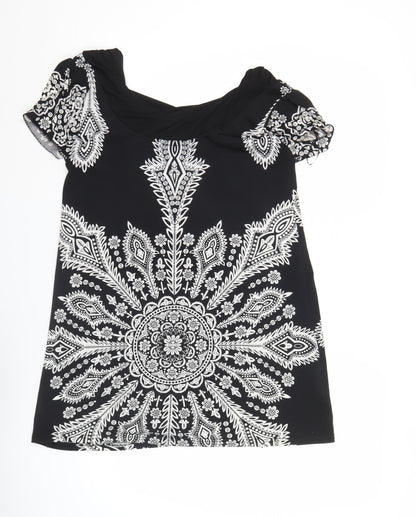 Culture Womens Black Paisley Tunic Blouse Size 10 Short Sleeve
