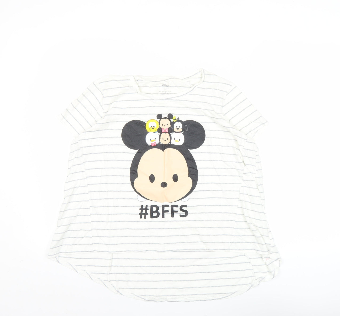 Disney Women’s White Striped Cartoon T-Shirt M Casual Top