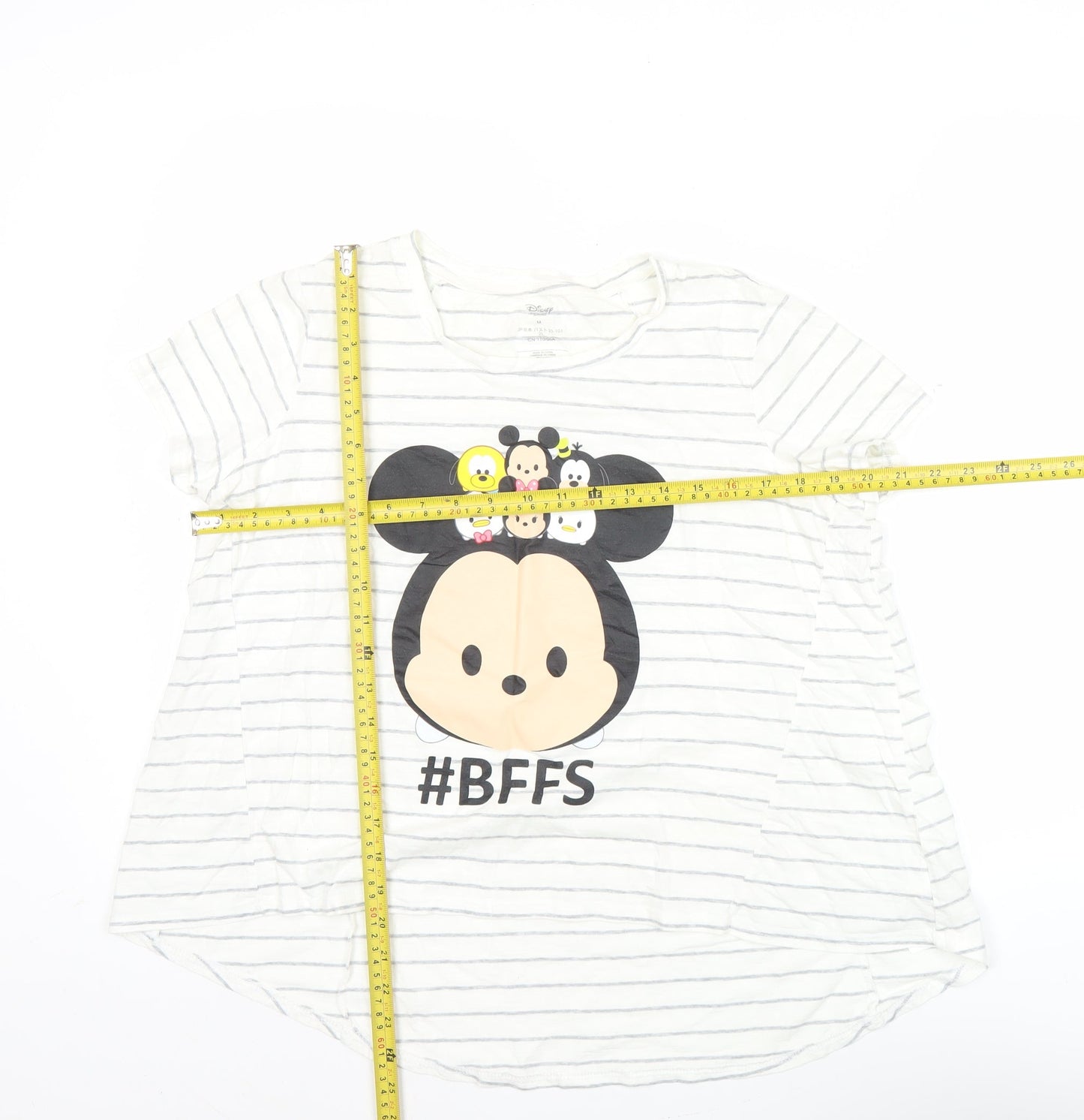 Disney Women’s White Striped Cartoon T-Shirt M Casual Top