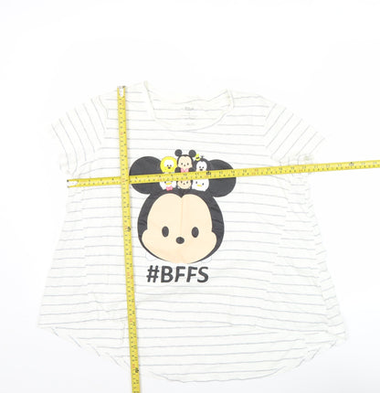 Disney Women’s White Striped Cartoon T-Shirt M Casual Top