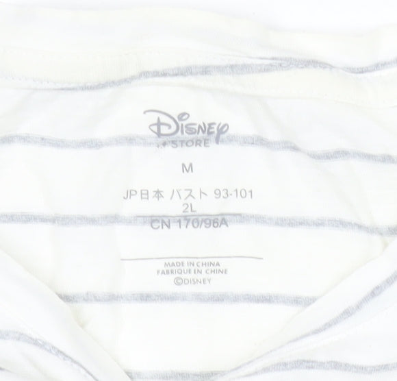 Disney Women’s White Striped Cartoon T-Shirt M Casual Top