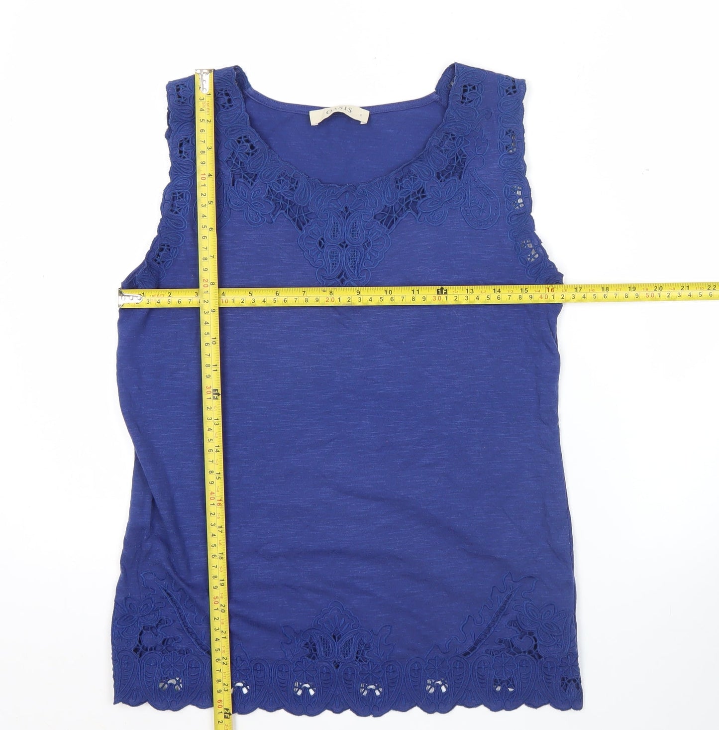 Oasis Women’s Blue Sleeveless Crochet Lace Tank Top Size S