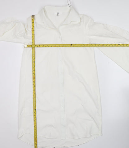 Missguided Women's White Button-Up Tunic Shirt Blouse Size 8 Long Sleeve Ruffle