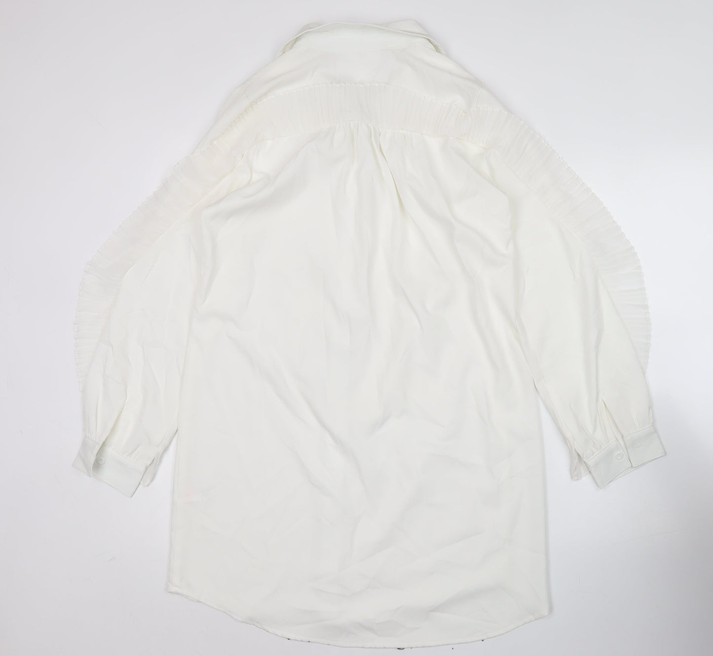 Missguided Women's White Button-Up Tunic Shirt Blouse Size 8 Long Sleeve Ruffle