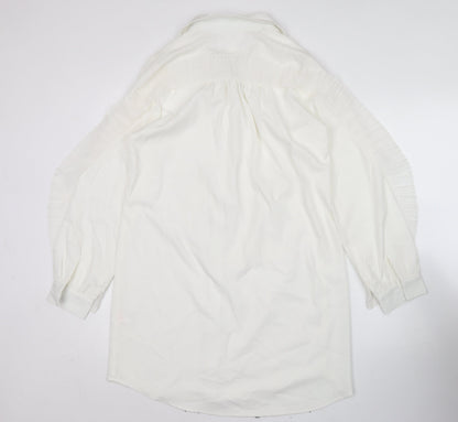 Missguided Women's White Button-Up Tunic Shirt Blouse Size 8 Long Sleeve Ruffle