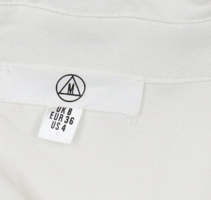 Missguided Women's White Button-Up Tunic Shirt Blouse Size 8 Long Sleeve Ruffle