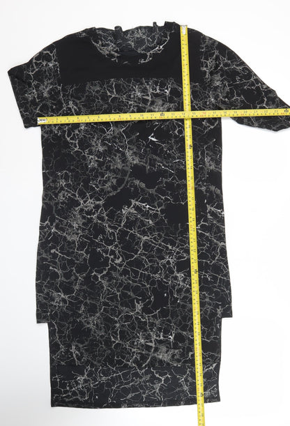 Next Women Black Marble Print Bodycon Dress Size 8 Long Sleeve Knee Length