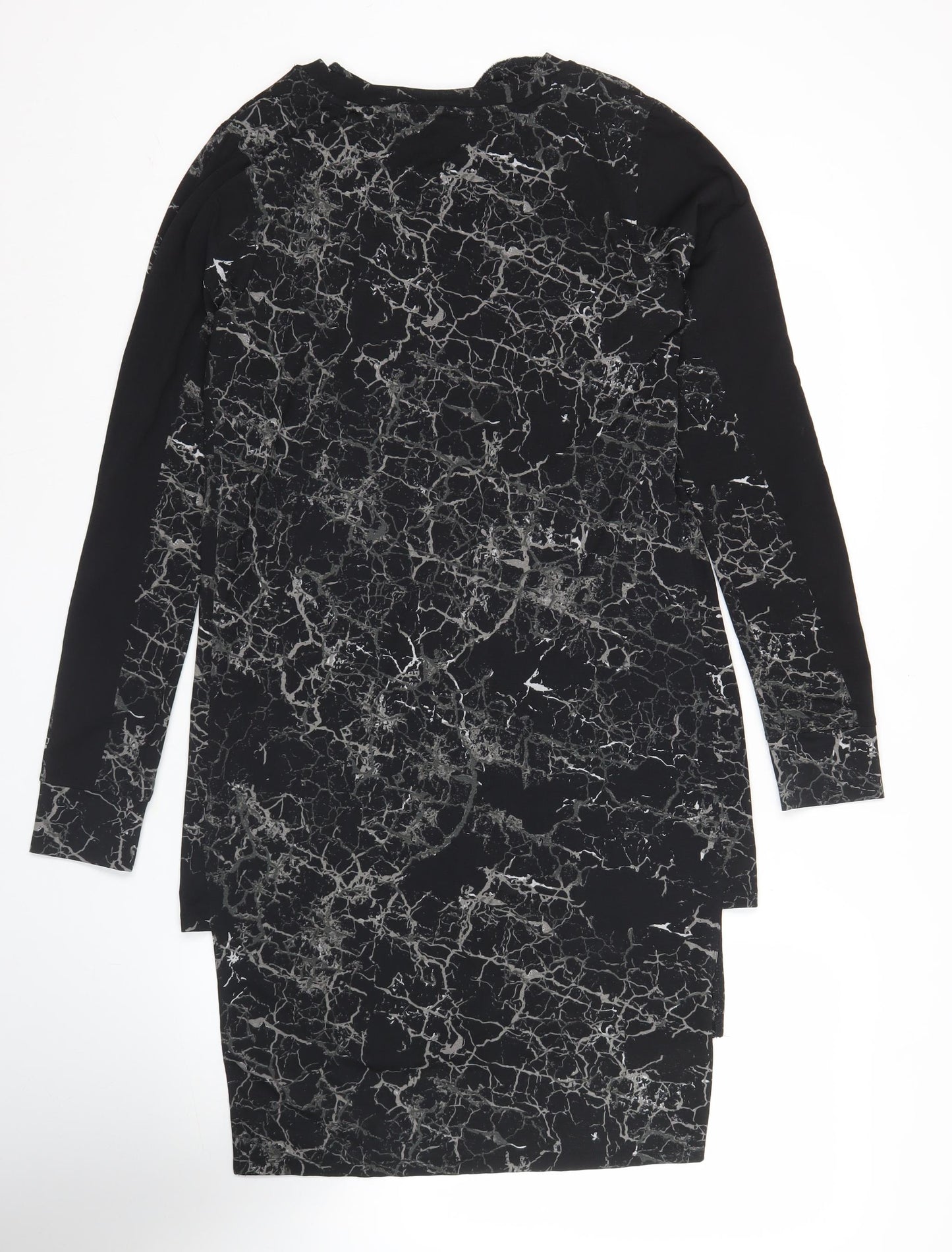 Next Women Black Marble Print Bodycon Dress Size 8 Long Sleeve Knee Length
