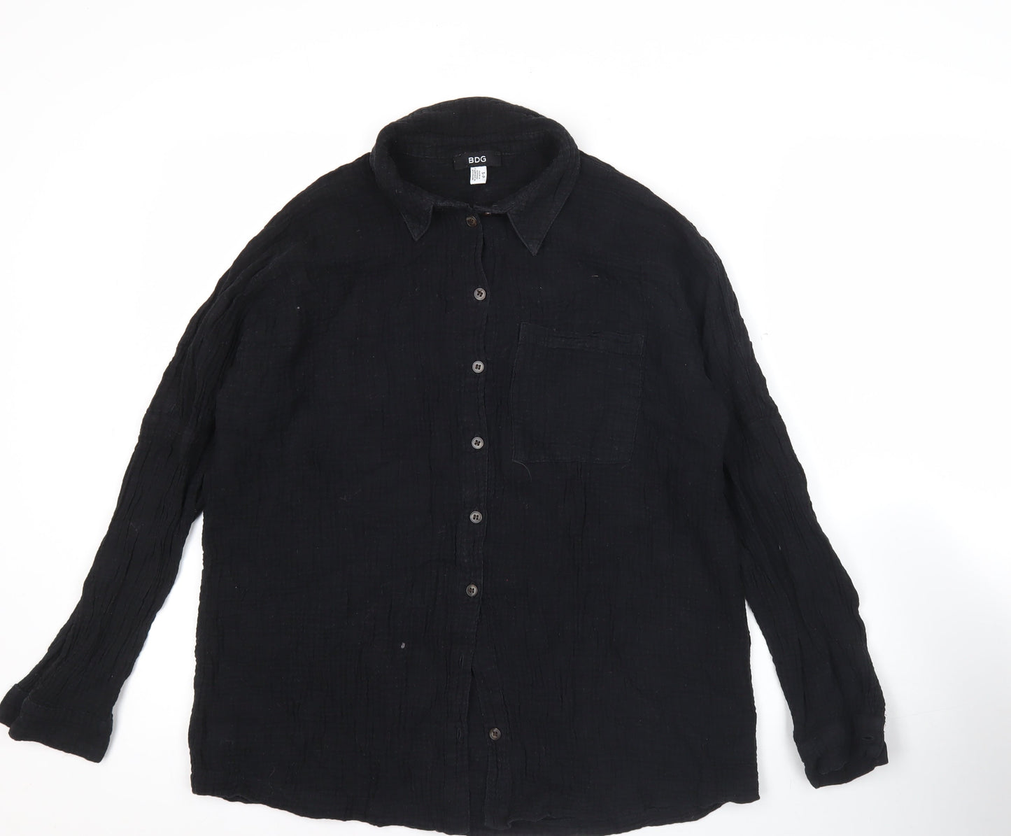 BDG Womens Black Cotton Button-Up Long Sleeve Shirt Size S