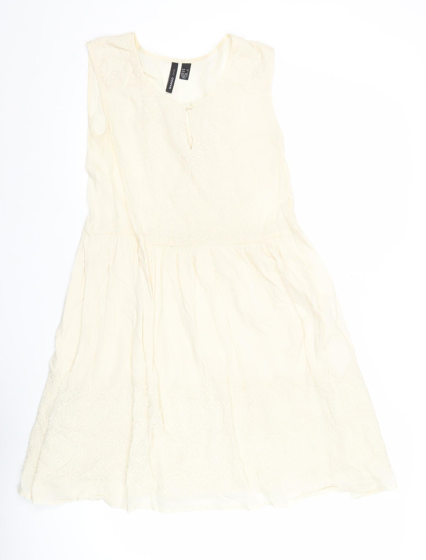 Mango Women’s Ivory Sleeveless A-Line Dress XS Cotton