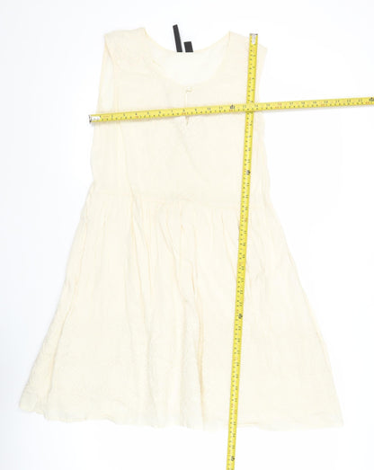 Mango Women’s Ivory Sleeveless A-Line Dress XS Cotton