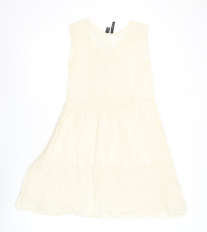Mango Women’s Ivory Sleeveless A-Line Dress XS Cotton