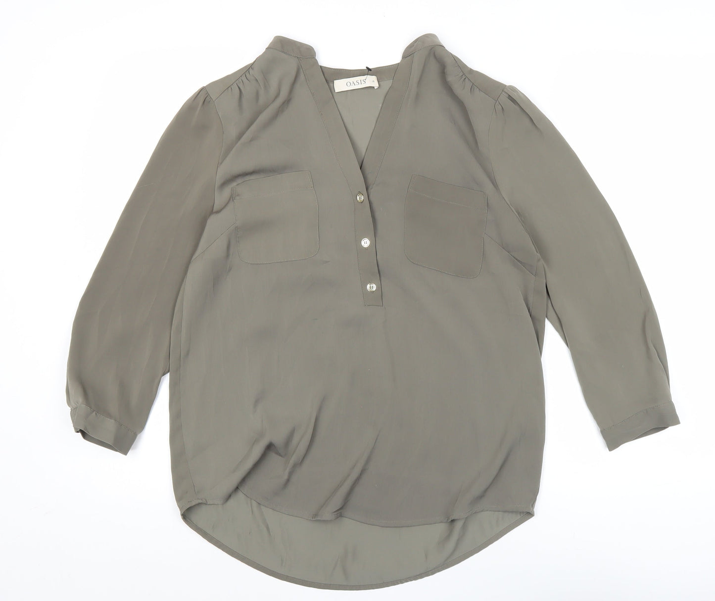 Oasis Womens Green Viscose Blouse Size 10 Tunic 3/4 Sleeve Workwear