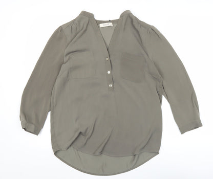 Oasis Womens Green Viscose Blouse Size 10 Tunic 3/4 Sleeve Workwear