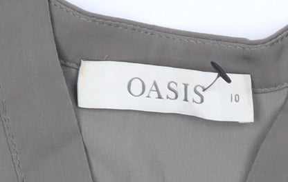 Oasis Womens Green Viscose Blouse Size 10 Tunic 3/4 Sleeve Workwear