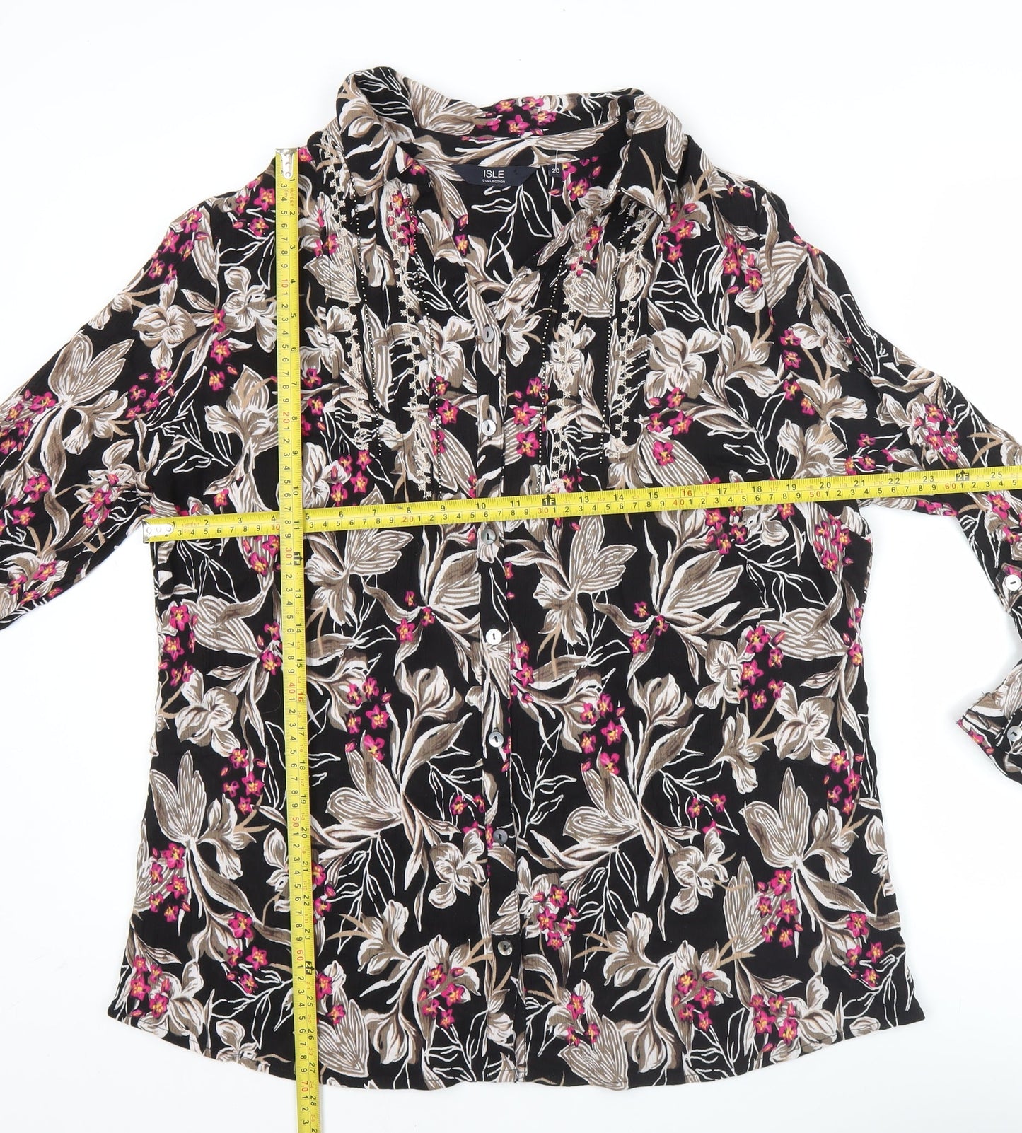 Isle Collection Women's Multicoloured Floral Button-Up Tunic Shirt Size 20