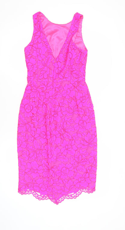 Forever New Women’s Pink Lace Floral Sheath Dress Size 8 Party Wedding