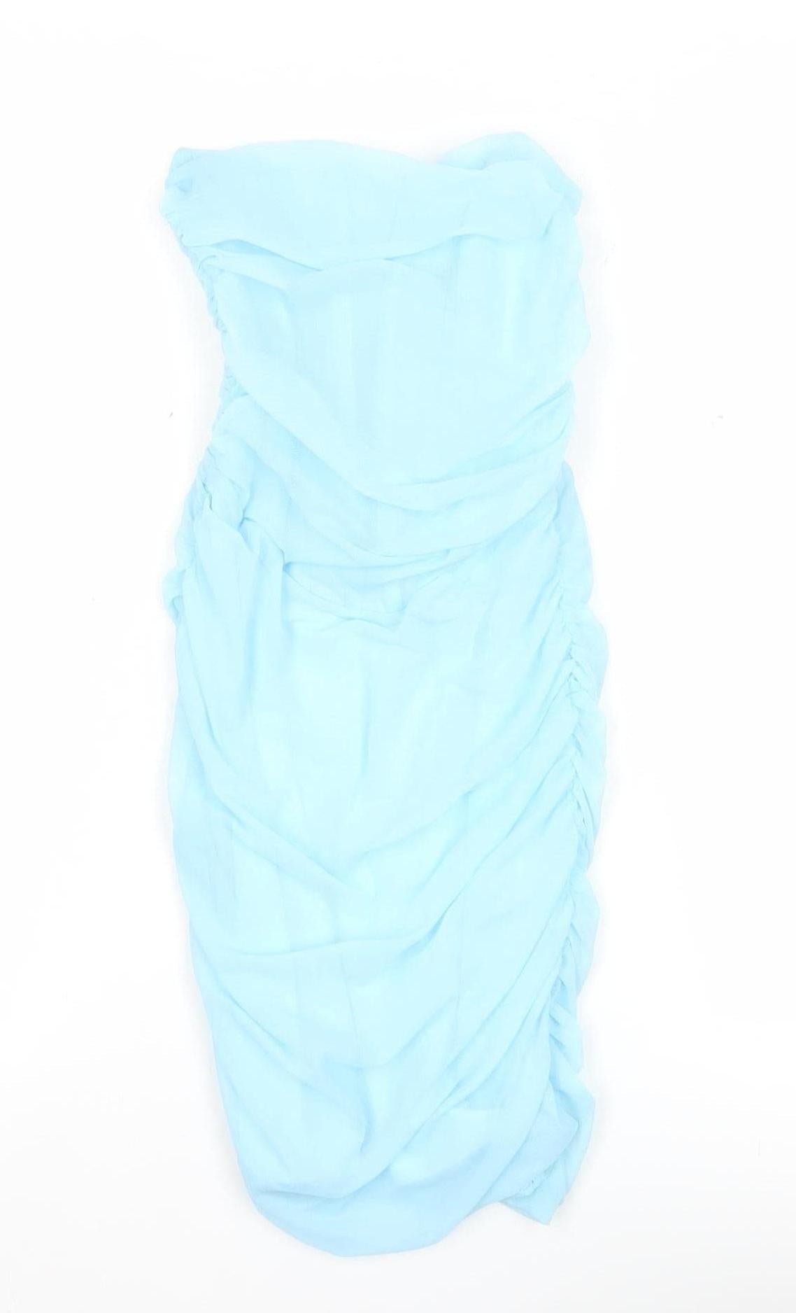 Bershka Women’s Blue XS Strapless Bodycon Ruched Short Dress