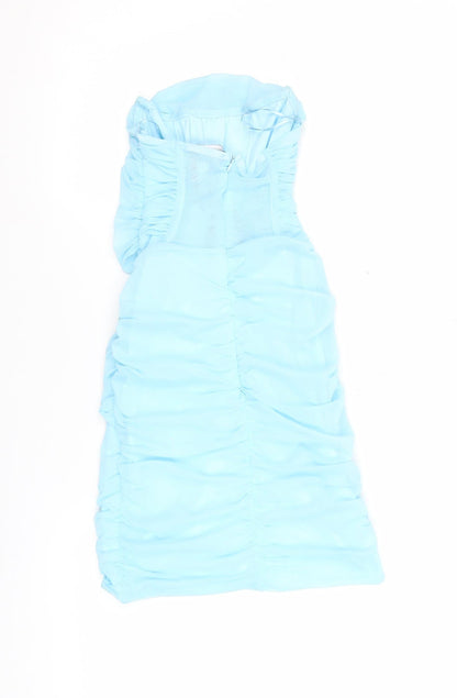 Bershka Women’s Blue XS Strapless Bodycon Ruched Short Dress