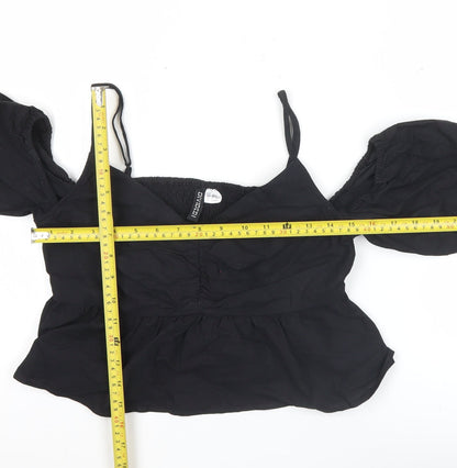 H&M Women Black Size 10 Cropped Puff Sleeve Blouse Top