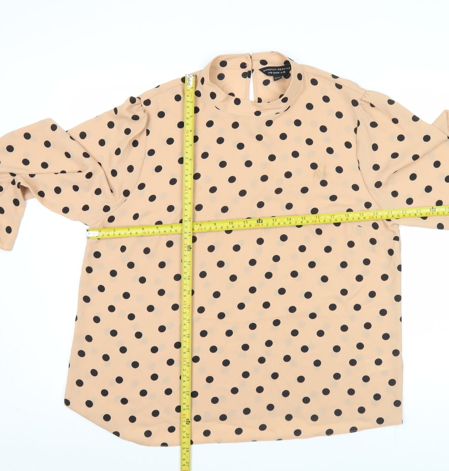 Dorothy Perkins Women’s Beige Polka Dot Blouse UK16 Long Sleeve
