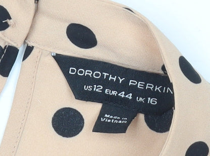 Dorothy Perkins Women’s Beige Polka Dot Blouse UK16 Long Sleeve
