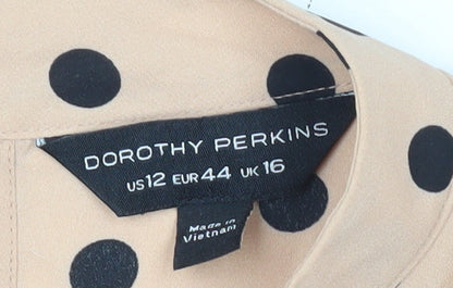 Dorothy Perkins Women’s Beige Polka Dot Blouse UK16 Long Sleeve
