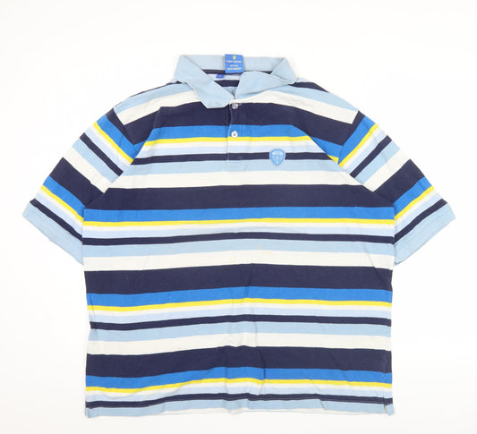 Leeds United Men’s Blue Striped Polo Shirt 3XL Cotton Casual