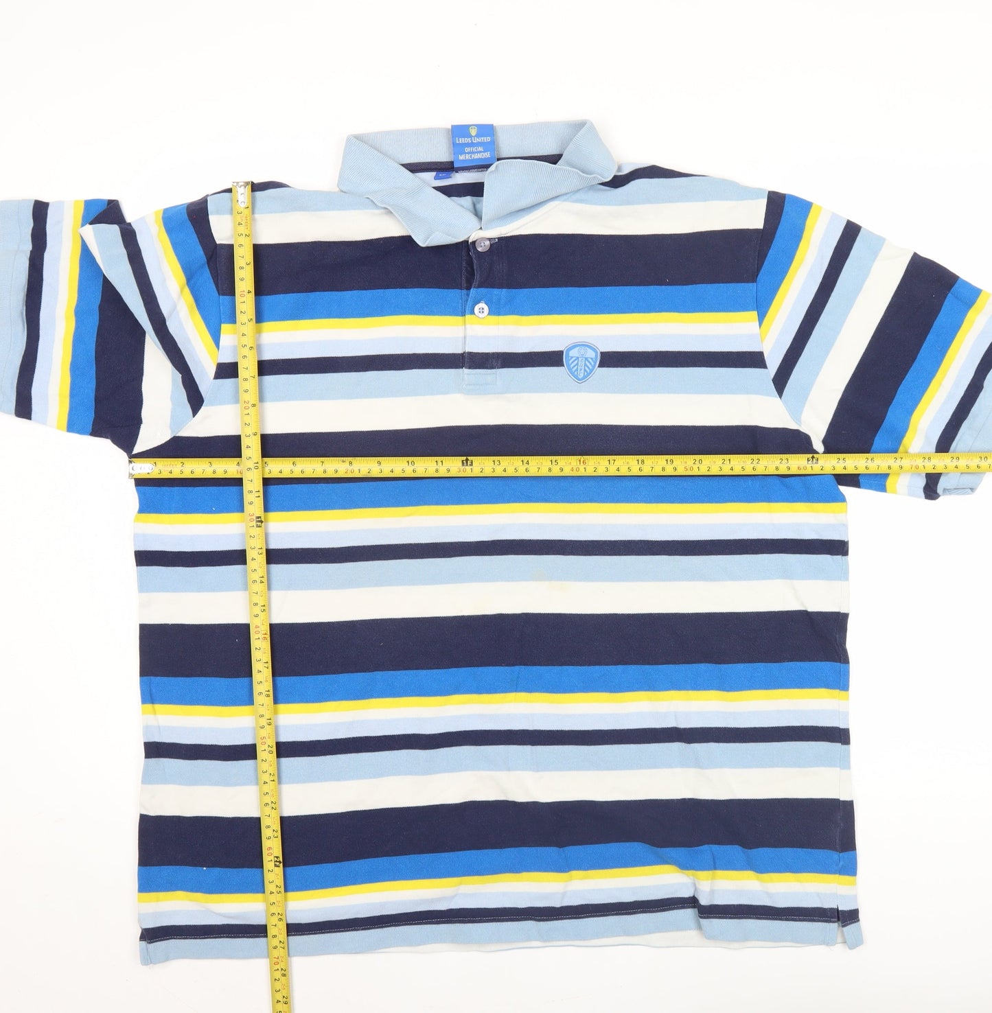 Leeds United Men’s Blue Striped Polo Shirt 3XL Cotton Casual