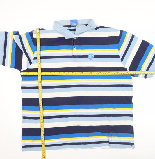 Leeds United Men’s Blue Striped Polo Shirt 3XL Cotton Casual