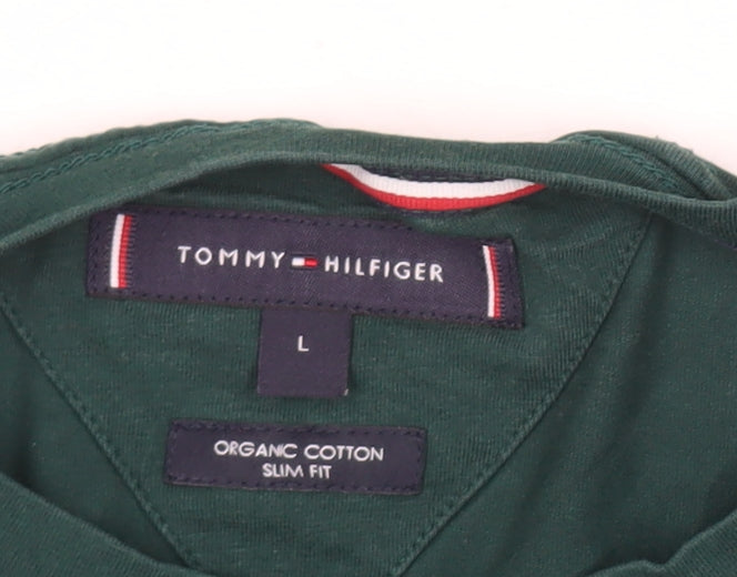 Tommy Hilfiger Men’s Green Slim Fit Cotton Logo T-Shirt Size L