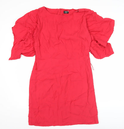 Oasis Women Red Shift Dress Size 12 Puff Sleeve Knee Length