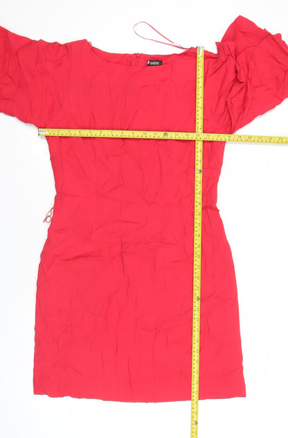 Oasis Women Red Shift Dress Size 12 Puff Sleeve Knee Length