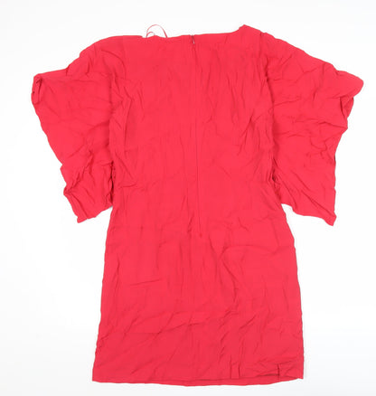Oasis Women Red Shift Dress Size 12 Puff Sleeve Knee Length