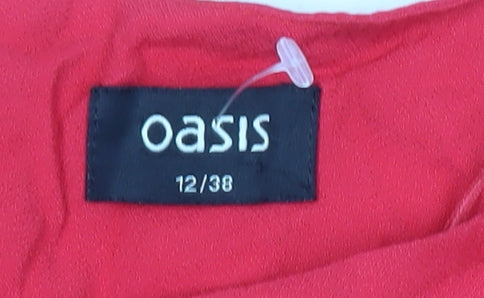 Oasis Women Red Shift Dress Size 12 Puff Sleeve Knee Length