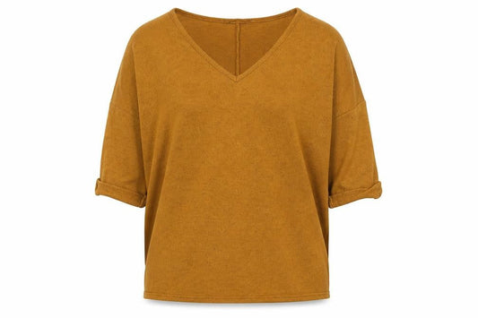 New Look Women’s Brown V-Neck Pullover Jumper Size S 3/4 Sleeve Knit
