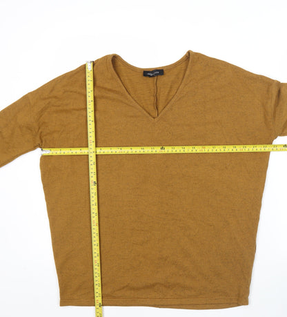 New Look Women’s Brown V-Neck Pullover Jumper Size S 3/4 Sleeve Knit